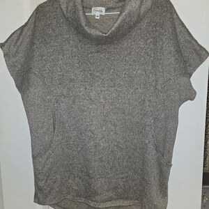 Heather Gray & Tan Cowl Neck Tunic With Kangaroo Pocket NWOT